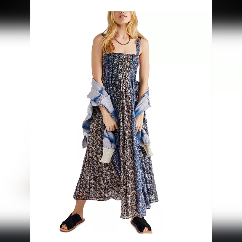 Free People Black and Blue Tiered Sundress